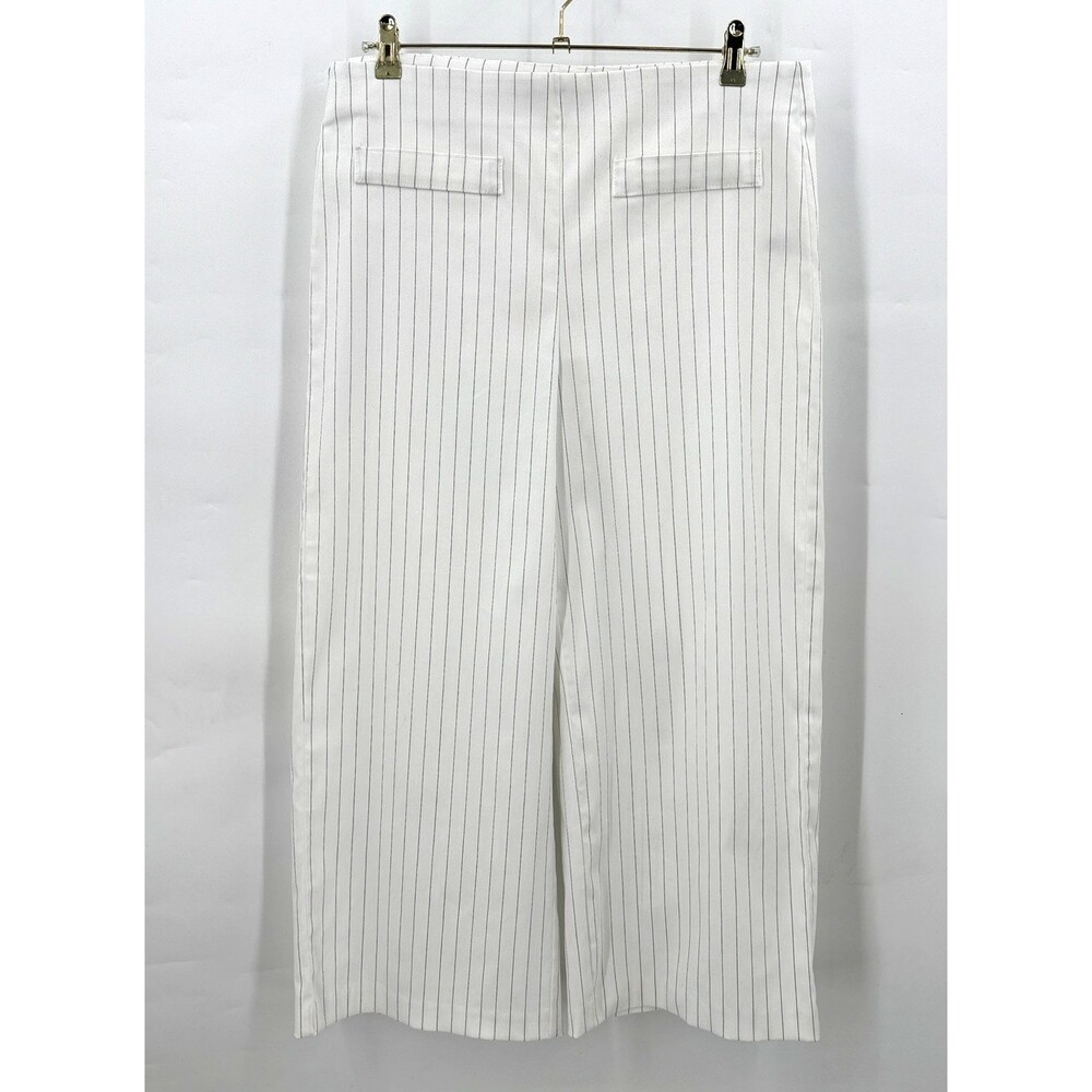Jules & Leopold Pants Women L White Black Pinstripe Wide Leg Career Quiet Luxury